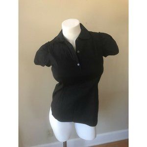THEORY Black Alegria Short Sleeve Career Blouse To
